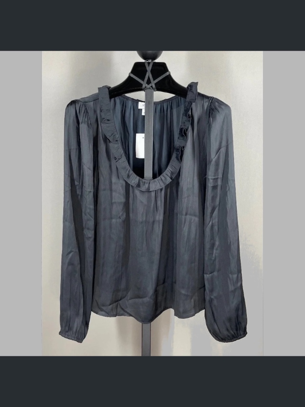 NEW J Crew Shirt Womens Medium black satin blouse preppy casual classic
